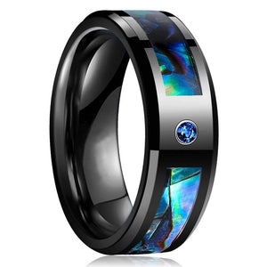 8MM Tungsten Carbide Ring Abalone Shell and Cubic Zirconia Inlay Wedding Band