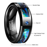 8MM Tungsten Carbide Ring Abalone Shell and Cubic Zirconia Inlay Wedding Band