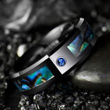 8MM Tungsten Carbide Ring Abalone Shell and Cubic Zirconia Inlay Wedding Band