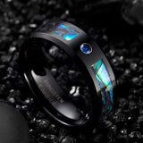 8MM Tungsten Carbide Ring Abalone Shell and Cubic Zirconia Inlay Wedding Band
