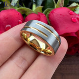 8MM Tungsten Carbide Wedding Band Ring Grooved Brushed Finish