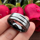 8MM Tungsten Carbide Wedding Band Ring Grooved Brushed Finish