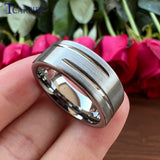 8MM Tungsten Carbide Wedding Band Ring Grooved Brushed Finish