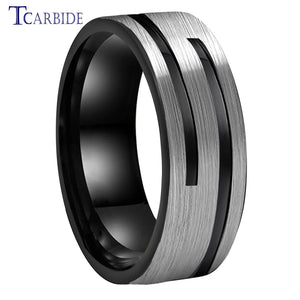 8MM Tungsten Carbide Wedding Band Ring Grooved Brushed Finish