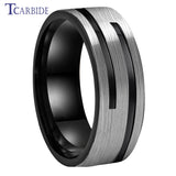 8MM Tungsten Carbide Wedding Band Ring Grooved Brushed Finish