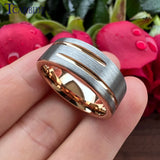 8MM Tungsten Carbide Wedding Band Ring Grooved Brushed Finish