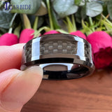 8MM Tungsten Carbide Ring Carbon Fiber Inlay Polished Beveled Classic Gift