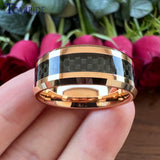 8MM Tungsten Carbide Ring Carbon Fiber Inlay Polished Beveled Classic Gift