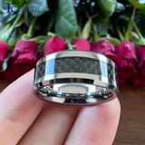 8MM Tungsten Carbide Ring Carbon Fiber Inlay Polished Beveled Classic Gift