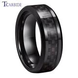 8MM Tungsten Carbide Ring Carbon Fiber Inlay Polished Beveled Classic Gift