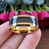 8MM Tungsten Carbide Ring Carbon Fiber Inlay Polished Beveled Classic Gift