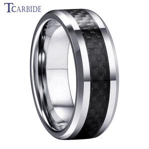 8MM Tungsten Carbide Ring Carbon Fiber Inlay Polished Beveled Classic Gift