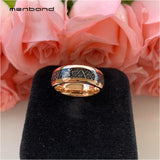 8MM Tungsten Wedding Band Rose With Meteorite Inlay Comfort Fit