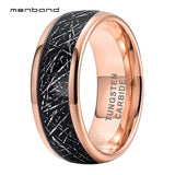 8MM Tungsten Wedding Band Rose With Meteorite Inlay Comfort Fit