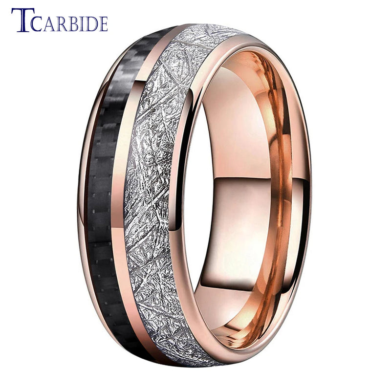 8MM Tungsten Wedding Band Meteorite Carbon Fiber Inlay
