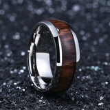 8MM Stainless Steel Ring with Hawaiian Koa Wood Inlay