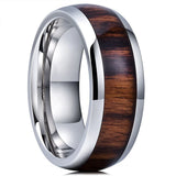 8MM Stainless Steel Ring with Hawaiian Koa Wood Inlay