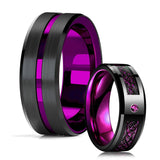 8MM Tungsten Celtic Dragon Ring Purple Zircon Punk Men Stainless Steel