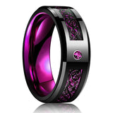8MM Tungsten Celtic Dragon Ring Purple Zircon Punk Men Stainless Steel