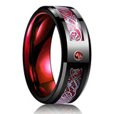 8MM Tungsten Celtic Dragon Ring Purple Zircon Punk Men Stainless Steel
