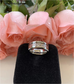 8MM Tungsten Ring Wood & Steel Dragon Inlay Wedding Band Comfort Fit