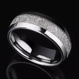 Meteorite Stone Inlaid Steel Ring Wedding Band