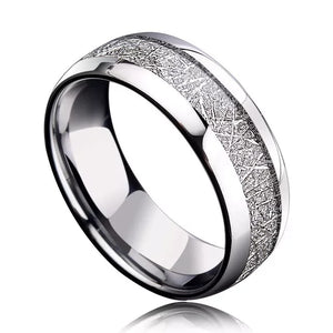 Meteorite Stone Inlaid Steel Ring Wedding Band