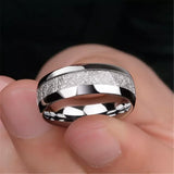 Meteorite Stone Inlaid Steel Ring Wedding Band