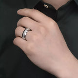 Meteorite Stone Inlaid Steel Ring Wedding Band