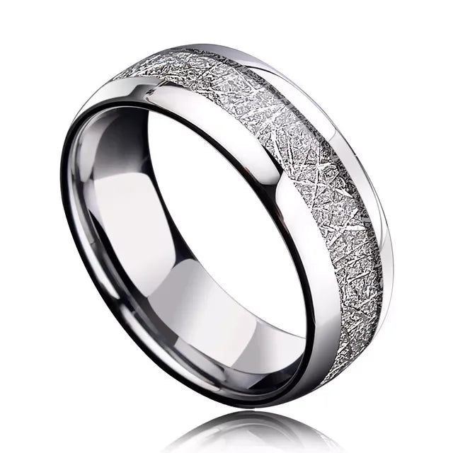 Meteorite Stone Inlaid Steel Ring Wedding Band