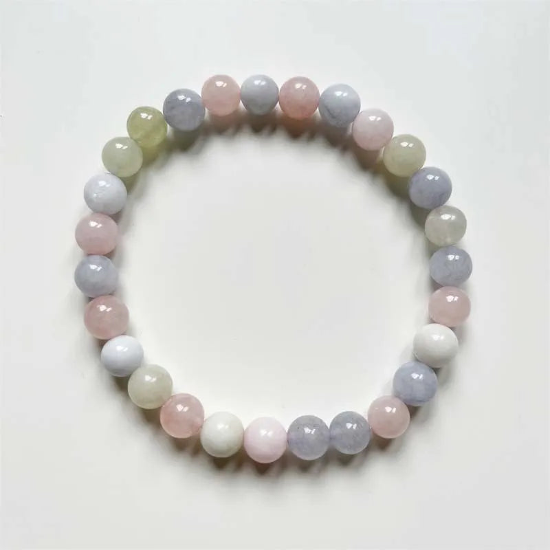 8MM Morganite Bracelet Pink Green Natural Stone Bead Hand Row Gemstone