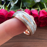 8MM Multicolor Tungsten Wedding Bands with Arrow and Meteorite Inlay