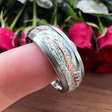 8MM Multicolor Tungsten Wedding Bands with Arrow and Meteorite Inlay
