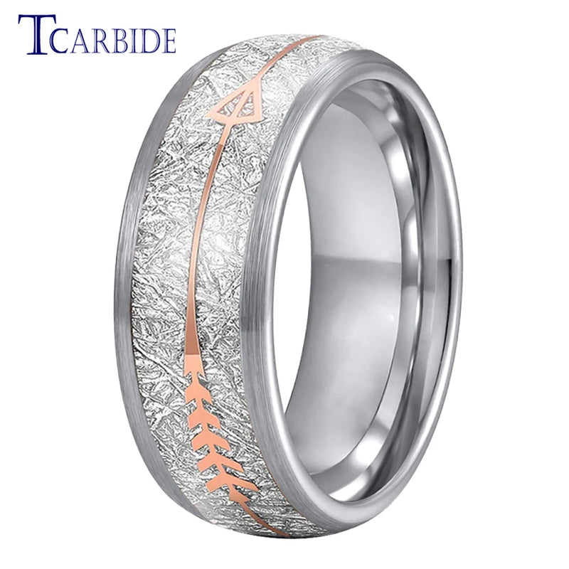 8MM Multicolor Tungsten Wedding Bands with Arrow and Meteorite Inlay
