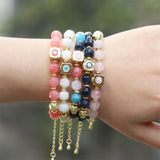 8MM Multi Semi-precious Stone Beads Bracelet with Evil Eye Pendant