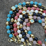 8MM Multi Semi-precious Stone Beads Bracelet with Evil Eye Pendant
