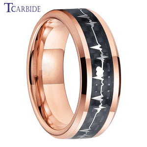 8MM Tungsten Carbide Ring Cardiogram Carbon Fiber Inlay