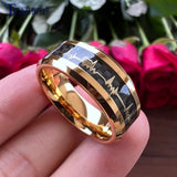 8MM Tungsten Carbide Ring Cardiogram Carbon Fiber Inlay