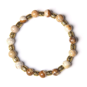 8MM Natural Agates Stone Beaded Bracelet Tibetan Buddhist Beads Charm