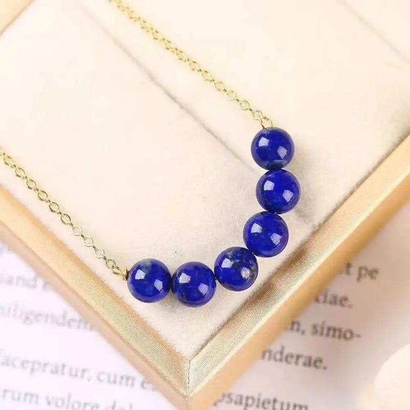 Lapis Lazuli Beads Necklace 18k Chain Meditation Healing Bohemian