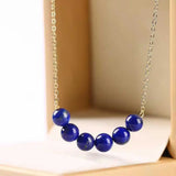 Lapis Lazuli Beads Necklace 18k Chain Meditation Healing Bohemian