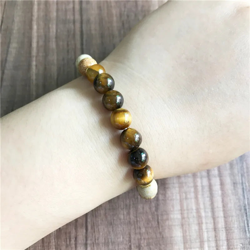 8MM Picture Jaspers & Tiger Eye Men's Bracelet