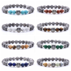 8MM Natural Stone Alloy Owl Bracelet