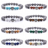 8MM Natural Stone Alloy Owl Bracelet
