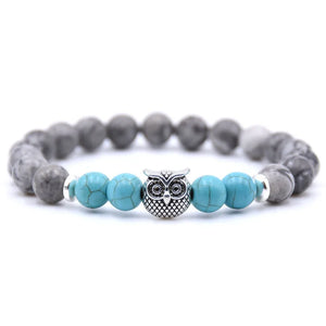 8MM Natural Stone Alloy Owl Bracelet