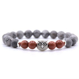 8MM Natural Stone Alloy Owl Bracelet