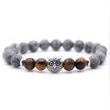 8MM Natural Stone Alloy Owl Bracelet