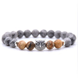 8MM Natural Stone Alloy Owl Bracelet