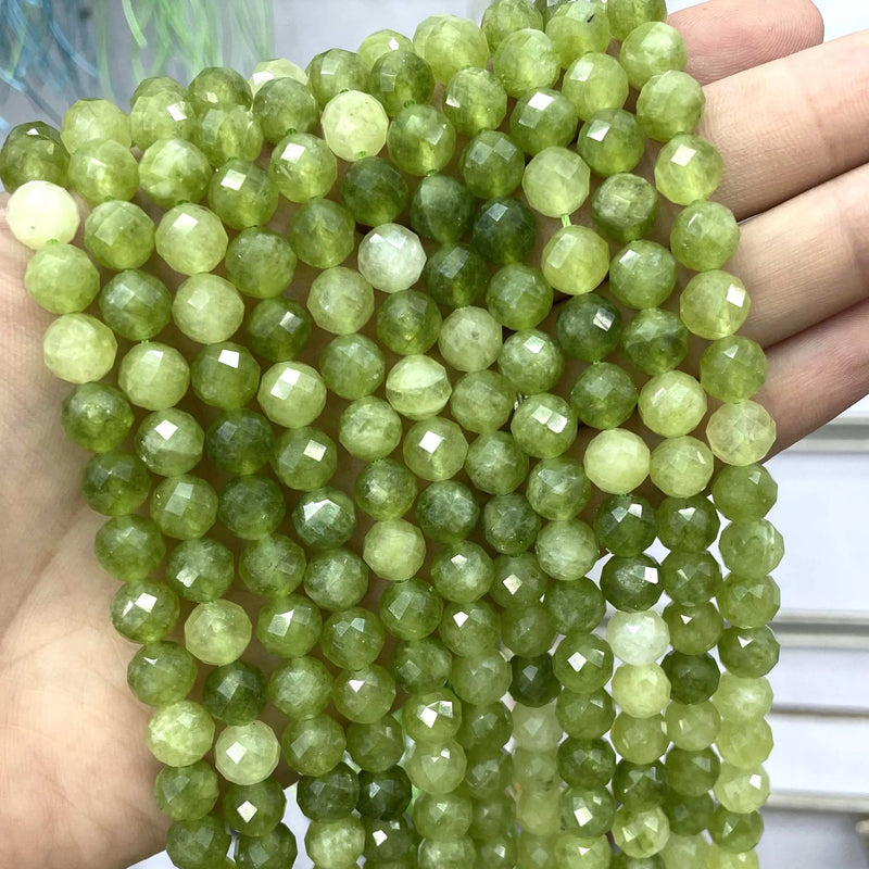 8MM Nat Stone Faceted Aquamarine Morganite Tourmaline Apatite Round Spacer Beads