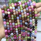 8MM Nat Stone Faceted Aquamarine Morganite Tourmaline Apatite Round Spacer Beads